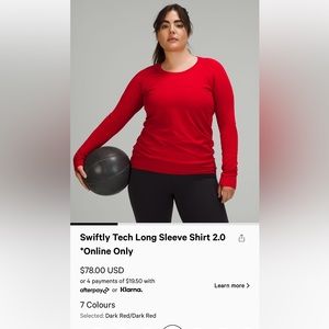 Swiftly dark red long sleeve in size 12.